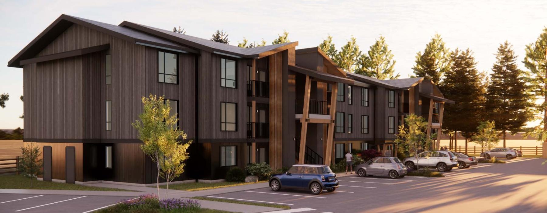 a building with cars parked in front